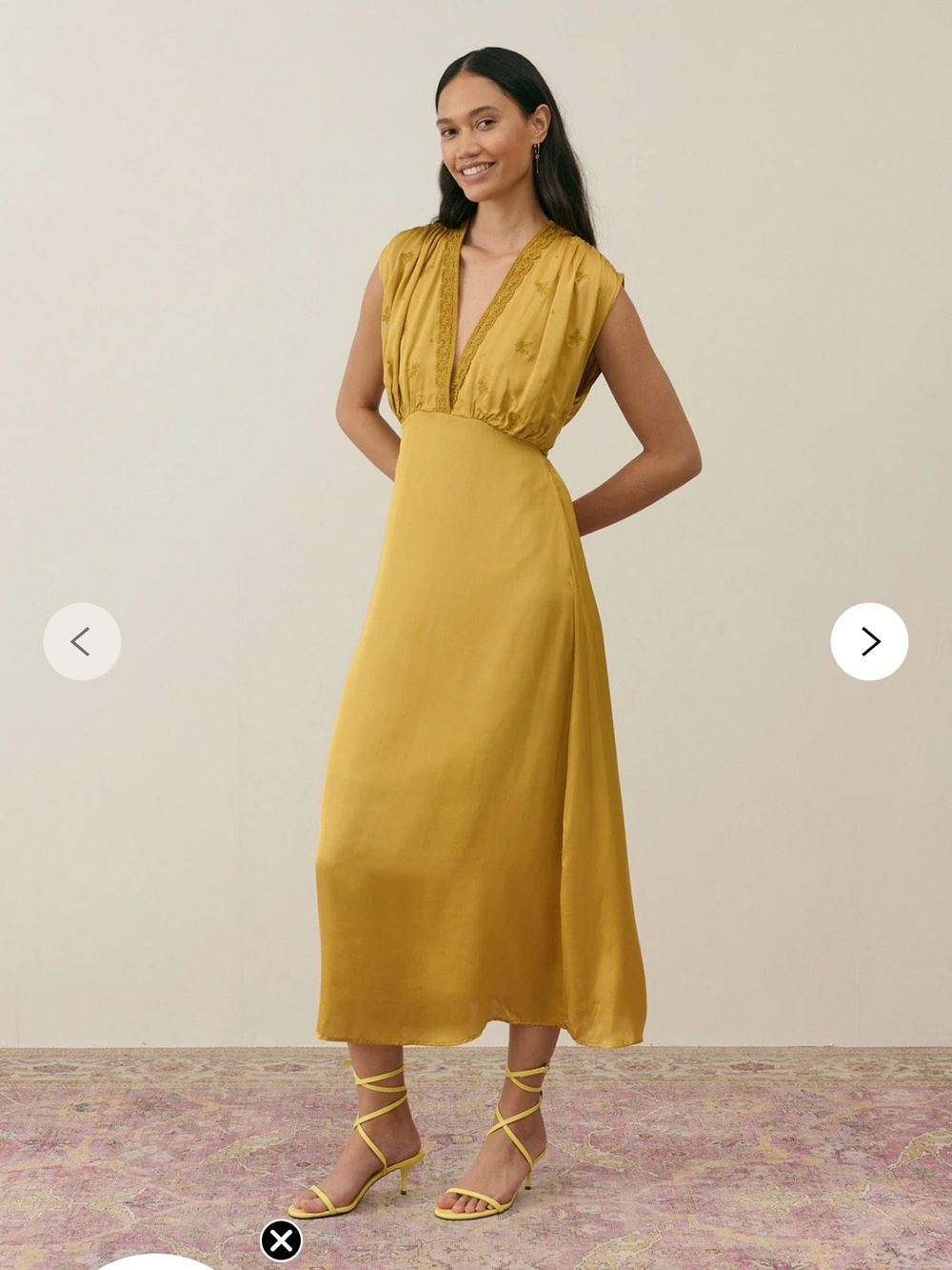 BEJO DRESS
 Golden Midi Dress with Cap Sleeves